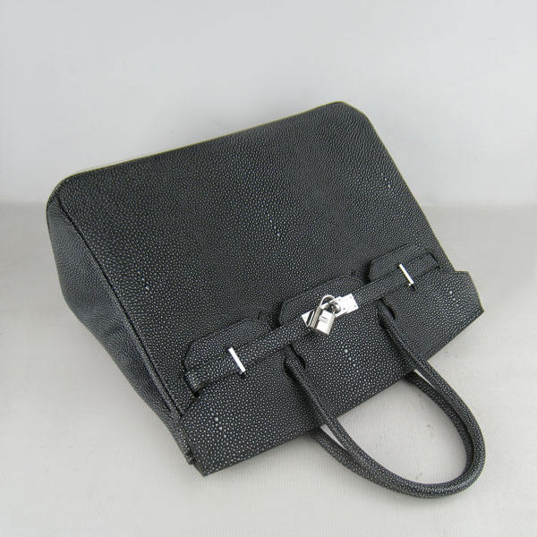 High Quality Fake Hermes Birkin 35CM Pearl Veins Leather Bag Black 6089